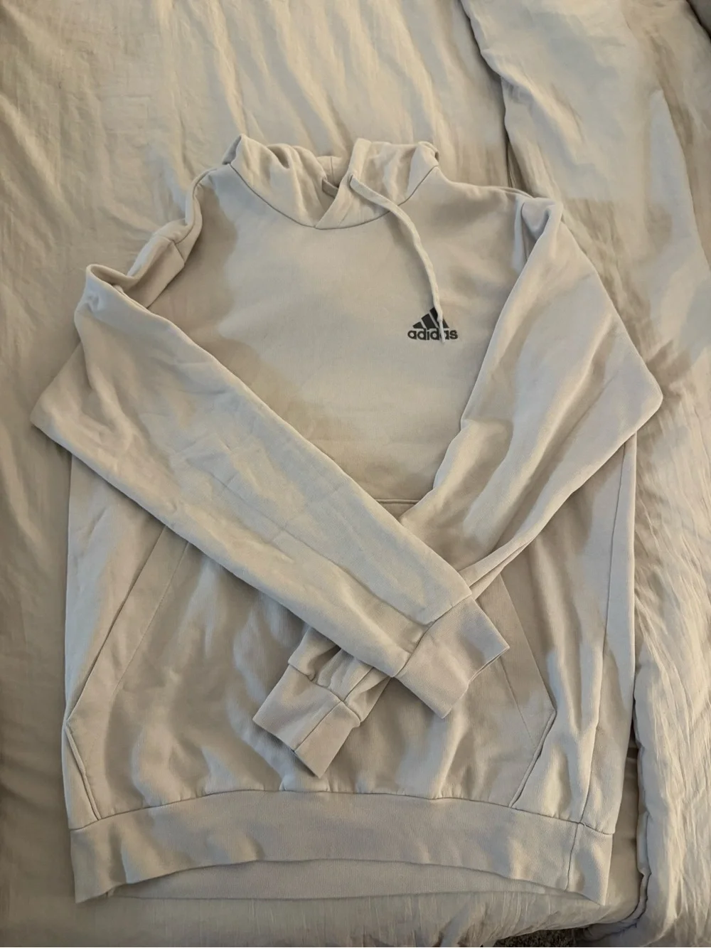 adidas Men’s Light Beige Pullover Hoodie with Black Logo